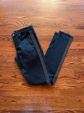 Tractr Black Skinny Jeans with Rhinestone Side Stripe